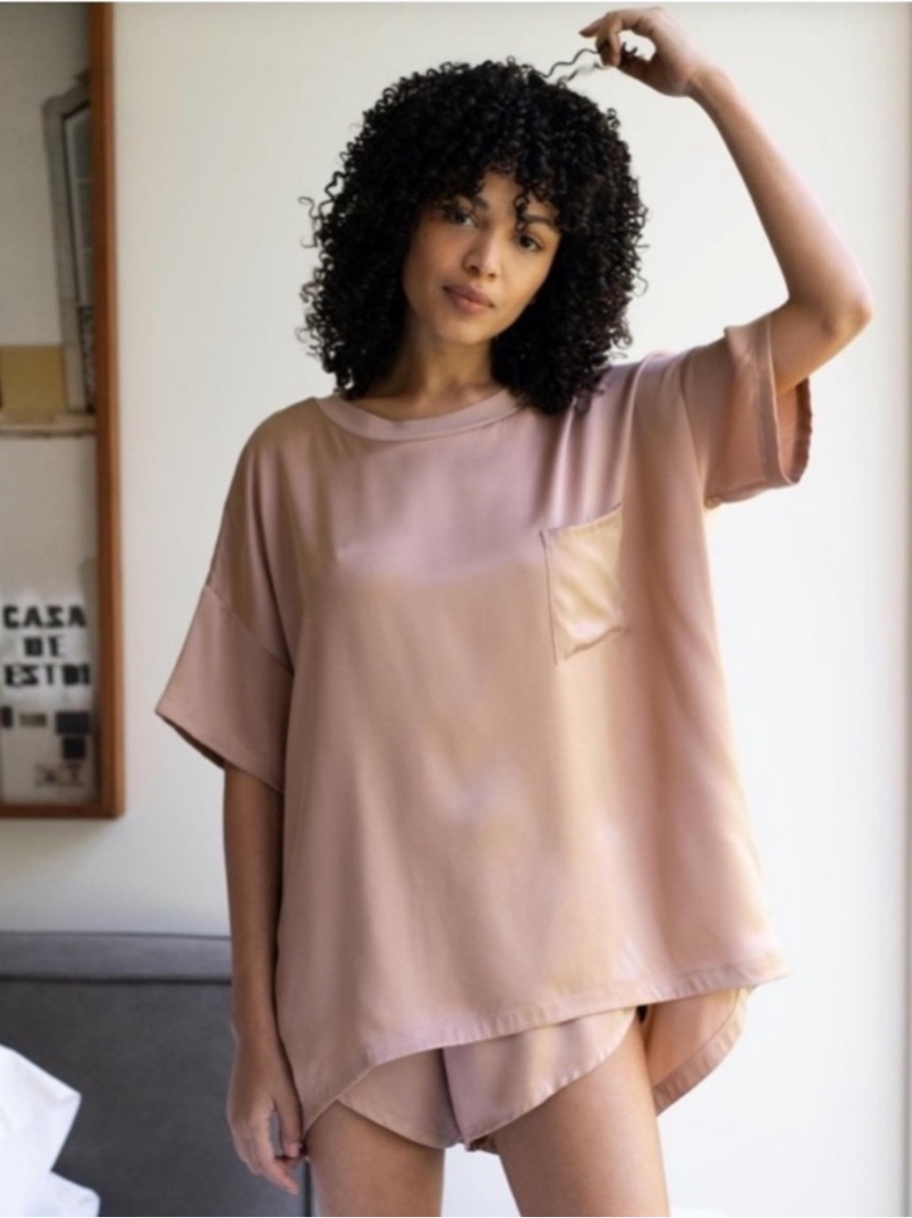 Lunya Washable Silk Oversized Top/Tee in Pink Size XS/S